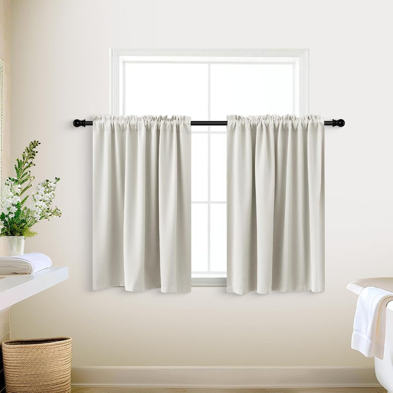KOUFALL ستائر المطبخ ستائر كافيه قصيرة مظلمة صغيرة للنوافذ الحمام عرض 18 × 30 سم كريمي أبيض بيج - Image 3